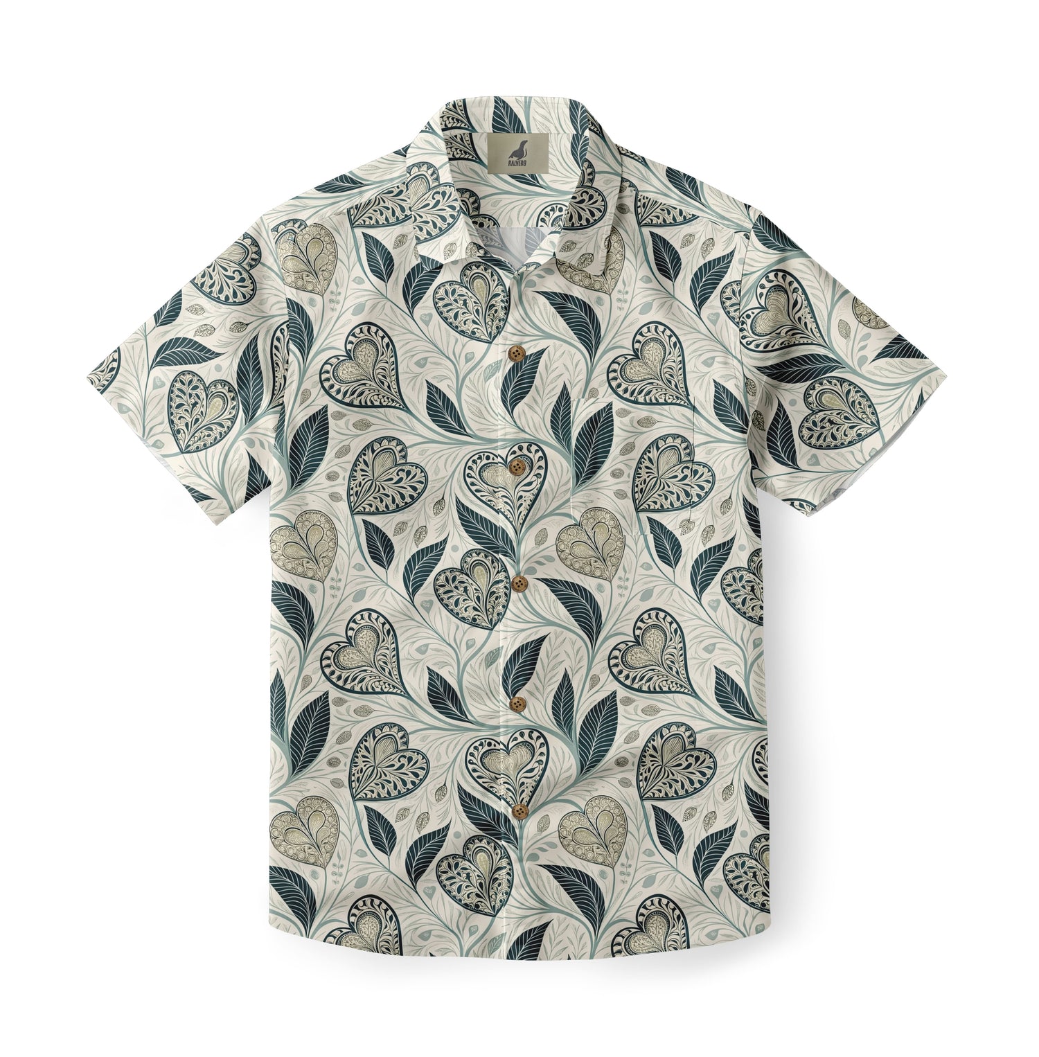 Cream Paisley Heart and Leaf Hawaiian Shirt