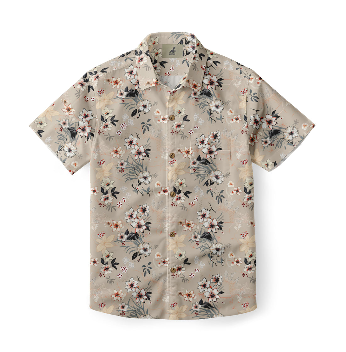 Beige Botanical Floral Hawaiian Shirt