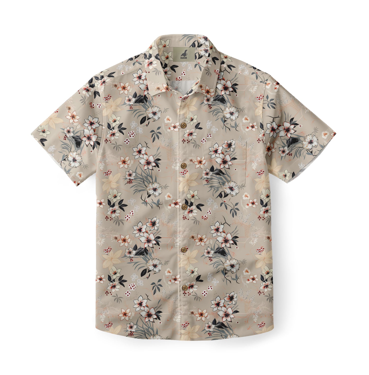 Beige Botanical Floral Hawaiian Shirt