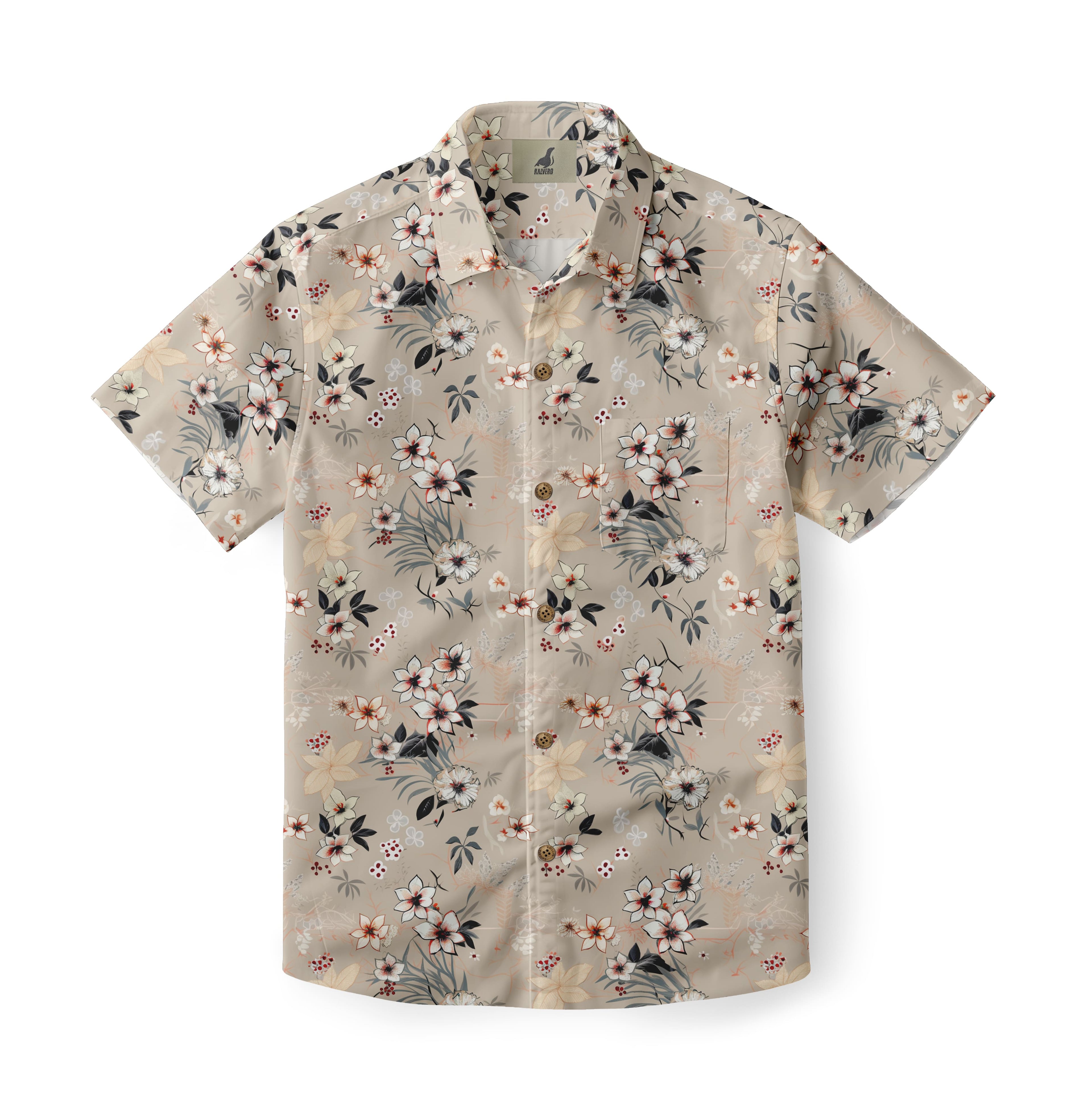 Beige Botanical Floral Hawaiian Shirt