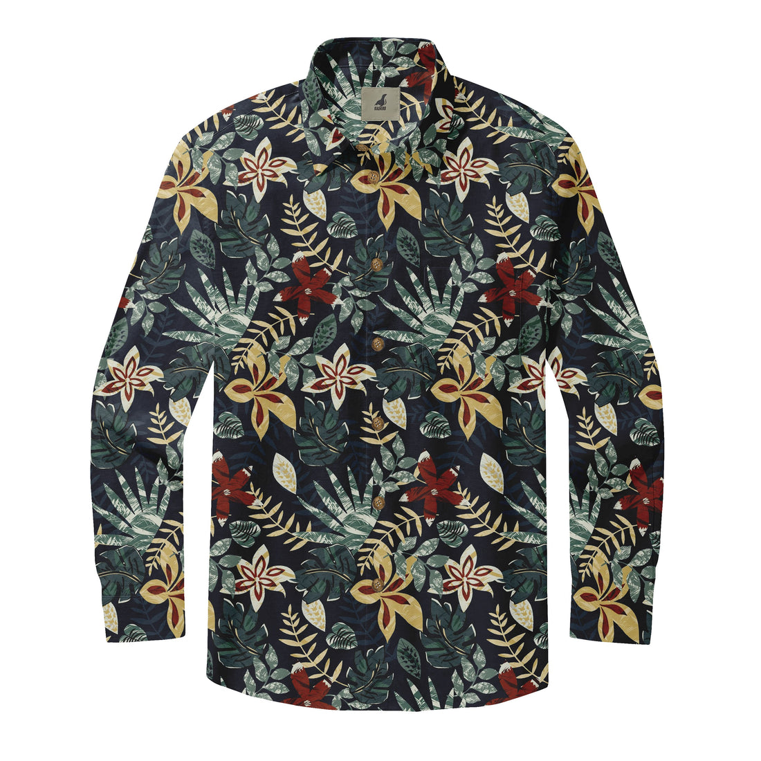 Black Tropical Floral Long Sleeve Hawaiian Shirt