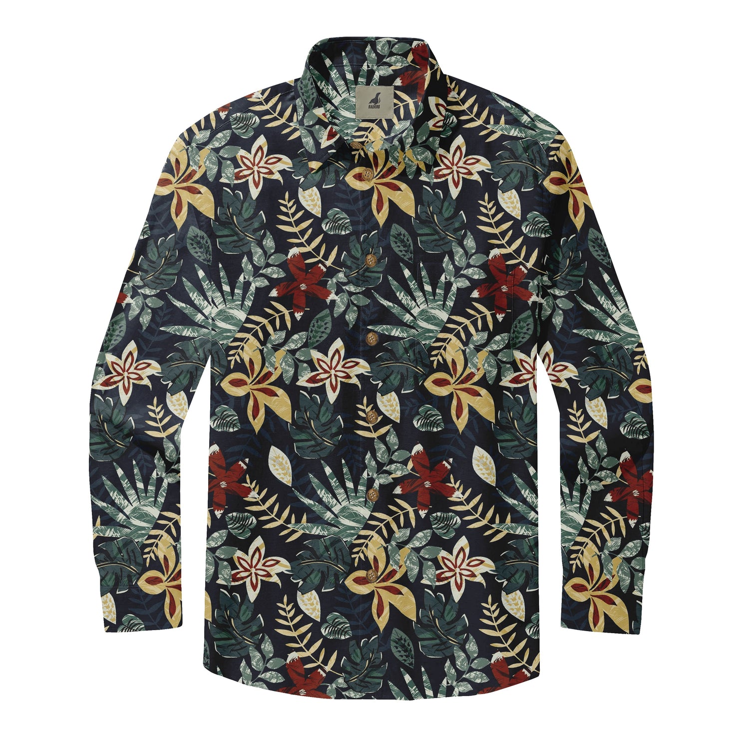 Black Tropical Floral Long Sleeve Hawaiian Shirt
