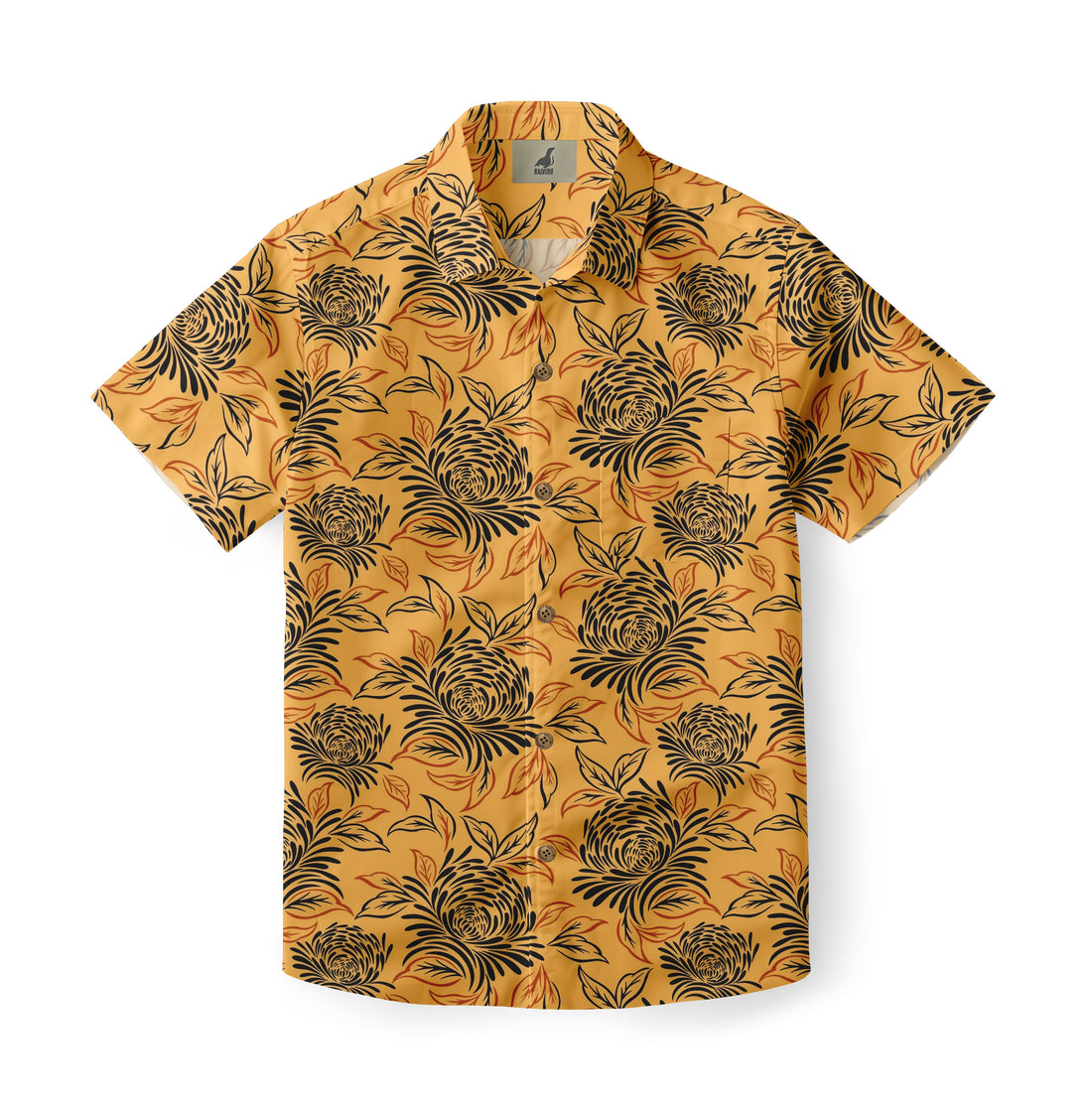 Mustard Yellow Tropical Floral Hawaiian Shirt