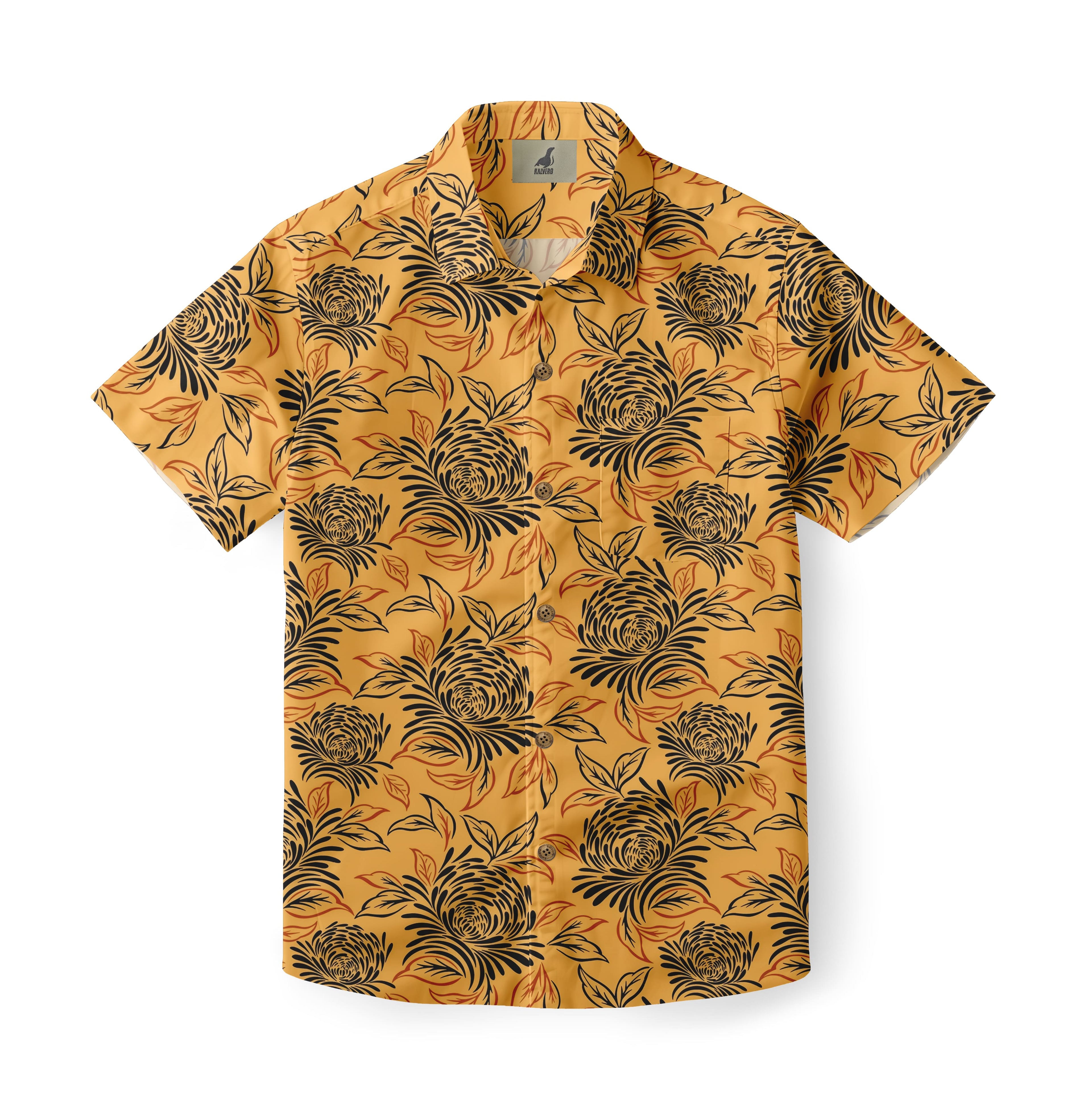 Mustard Yellow Tropical Floral Hawaiian Shirt