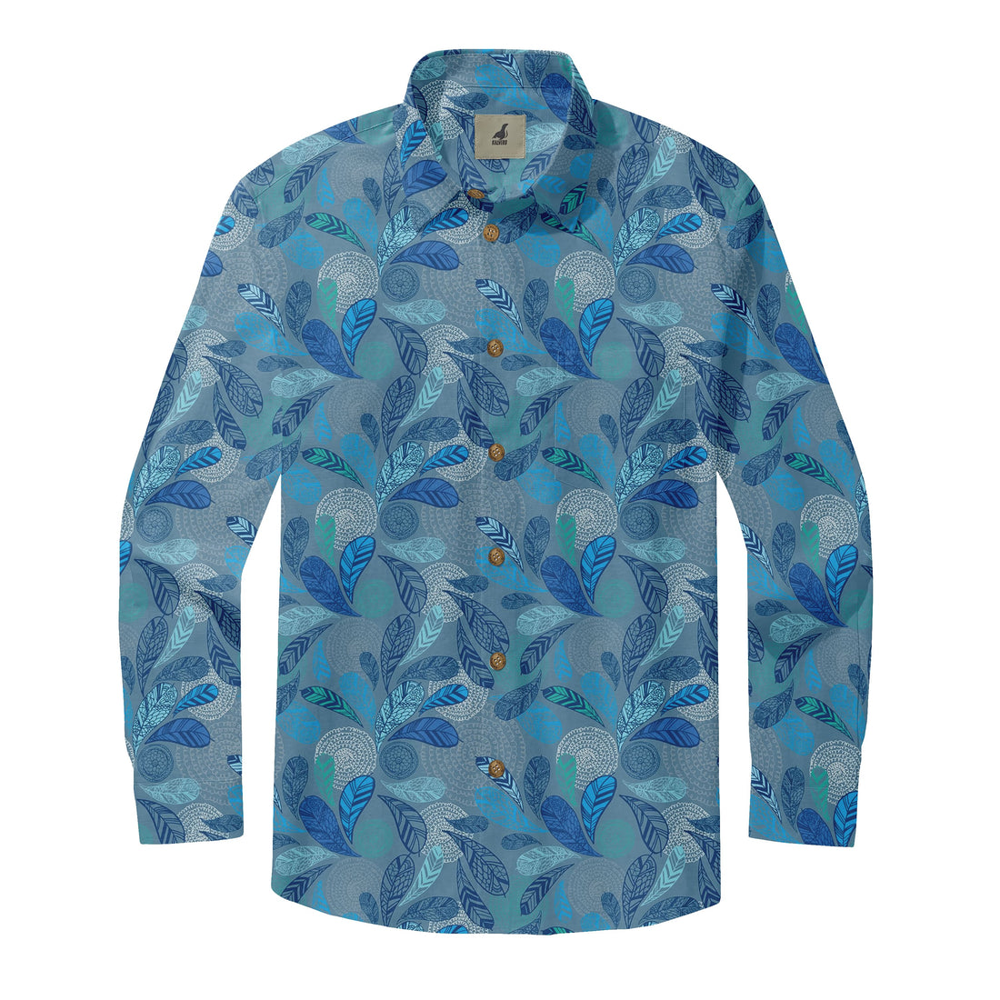 Blue Abstract Leaf Long Sleeve Hawaiian Shirt