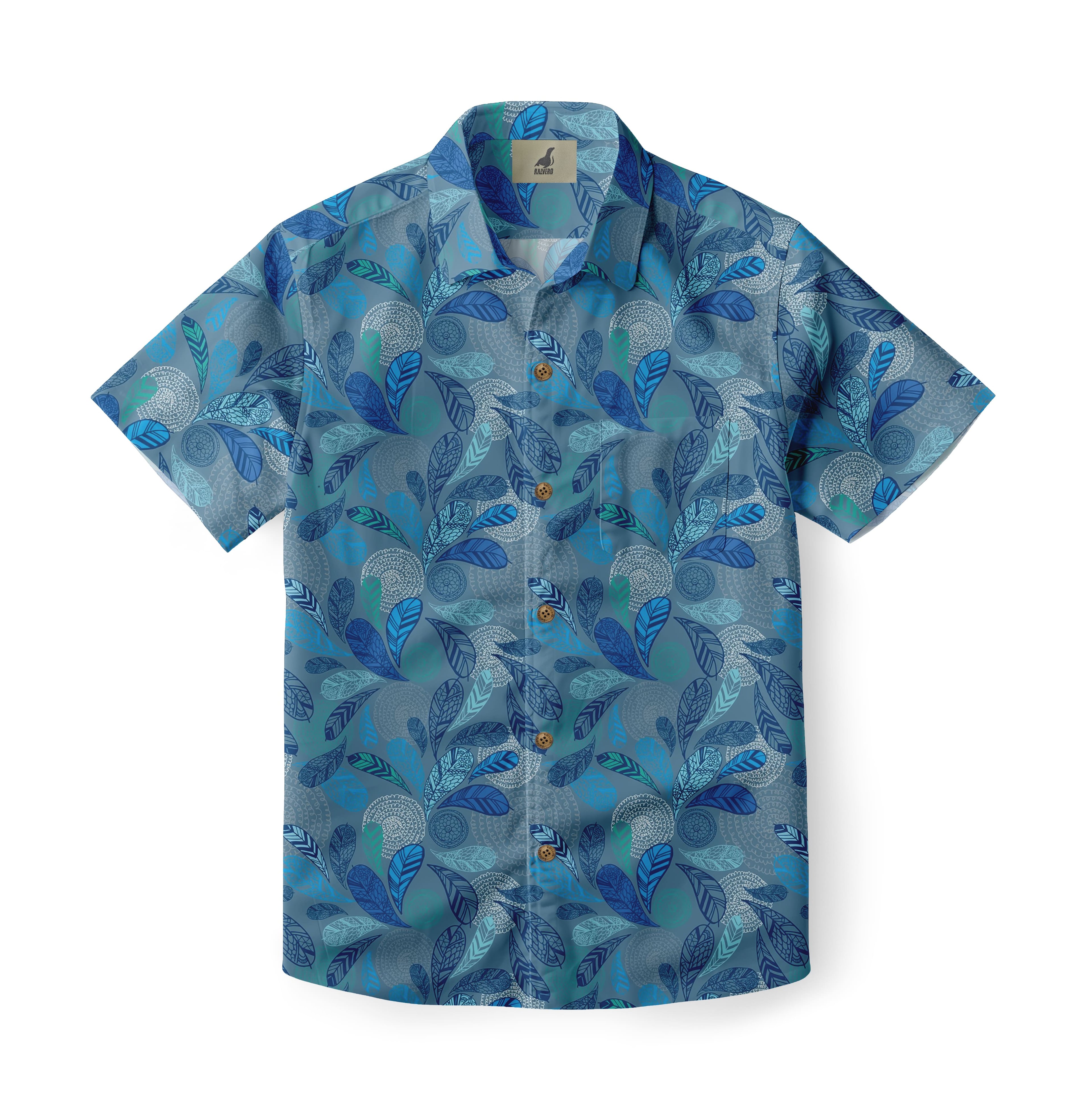 Blue Abstract Leaf Hawaiian Shirt