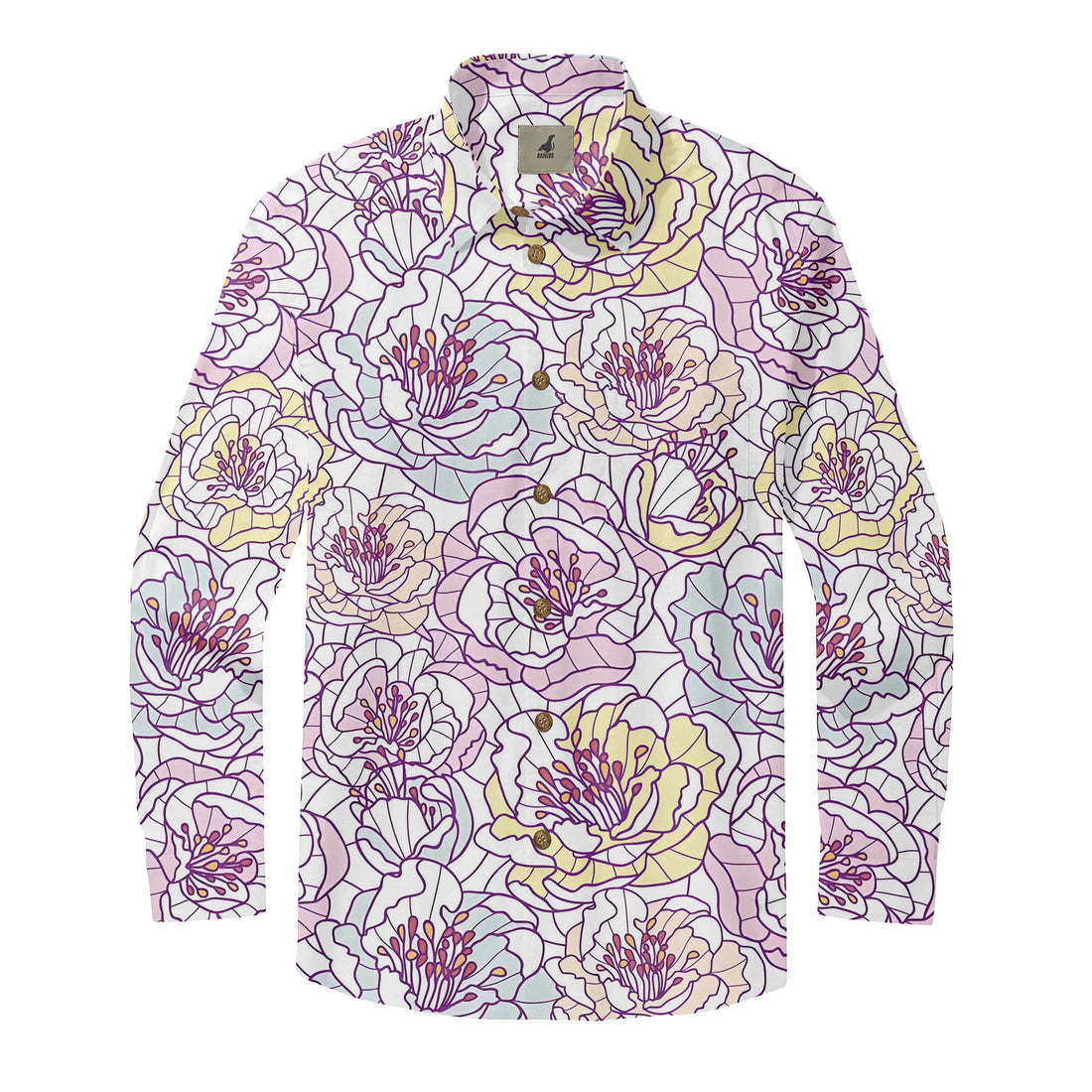 White Pastel Floral Stained Glass Long Sleeve Hawaiian Shirt