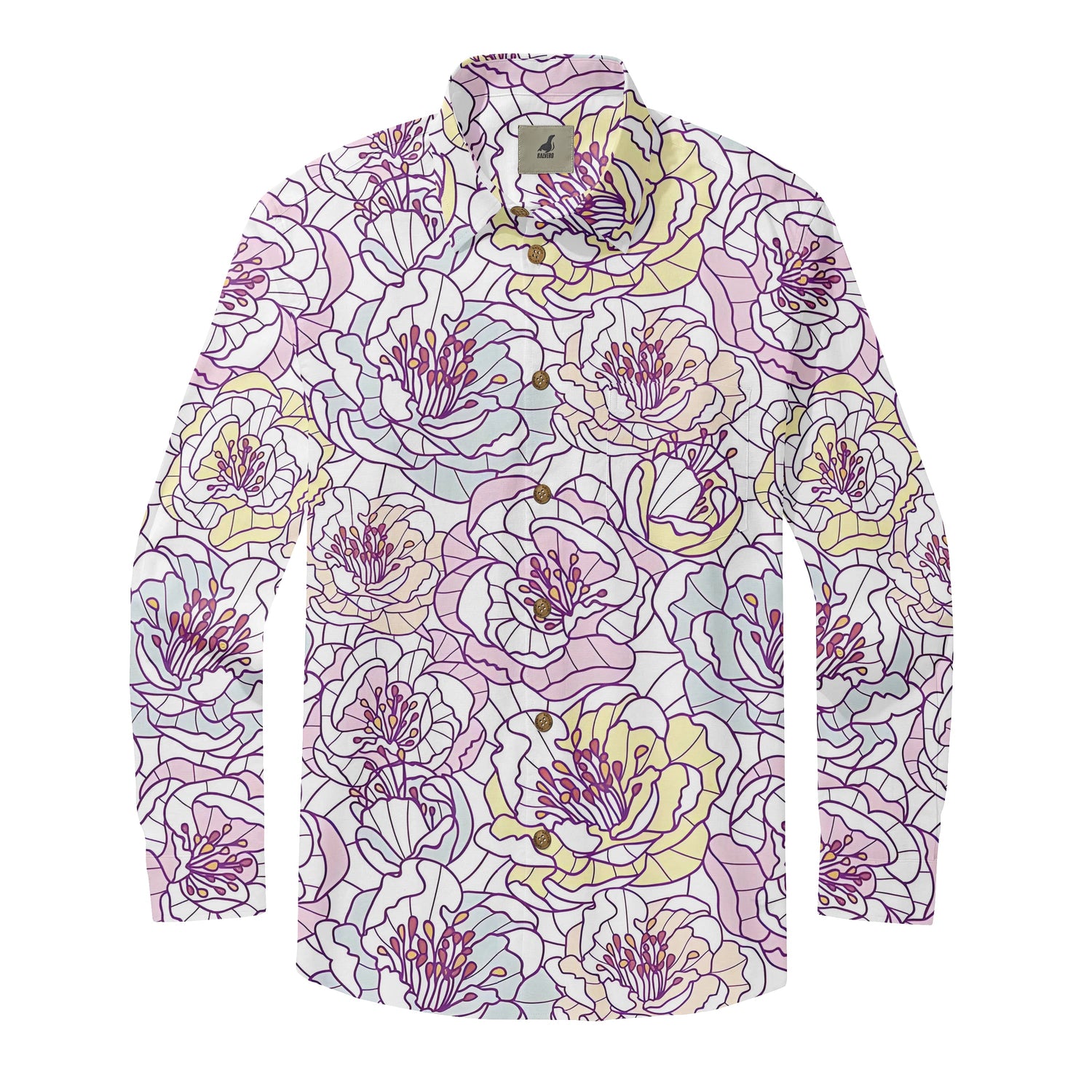 White Pastel Floral Stained Glass Long Sleeve Hawaiian Shirt