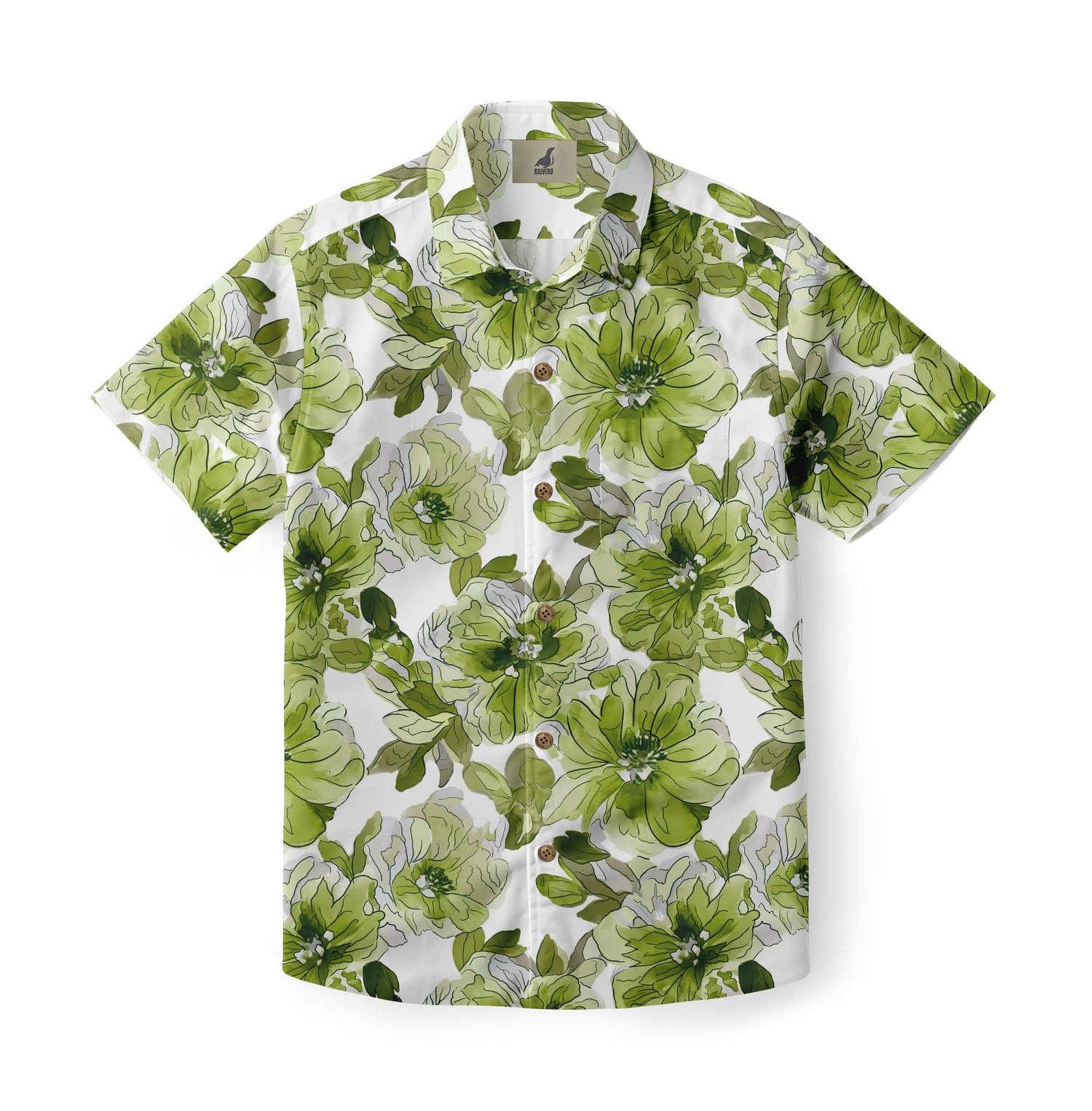 White Green Floral Hawaiian Shirt
