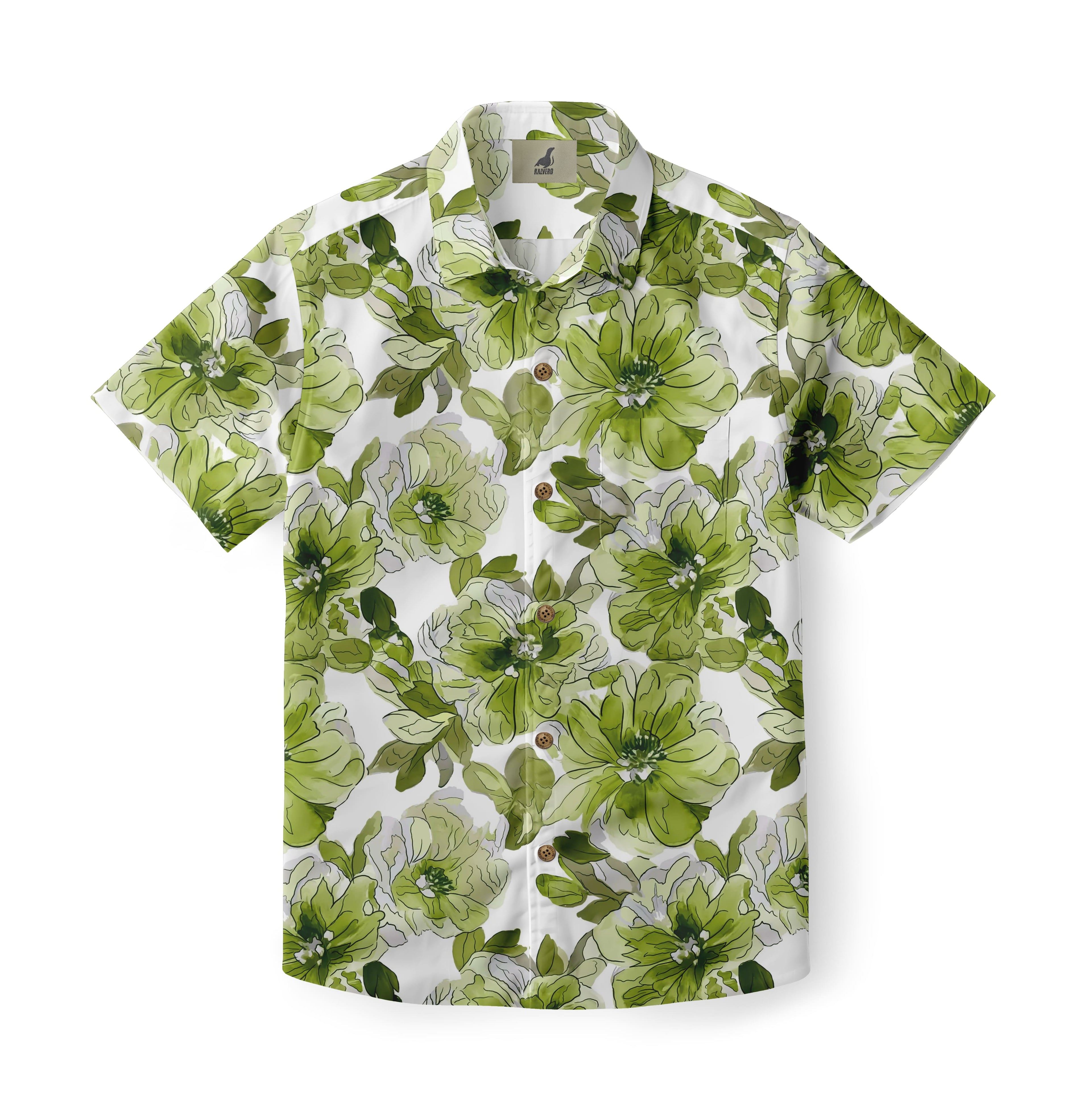 White Green Floral Hawaiian Shirt