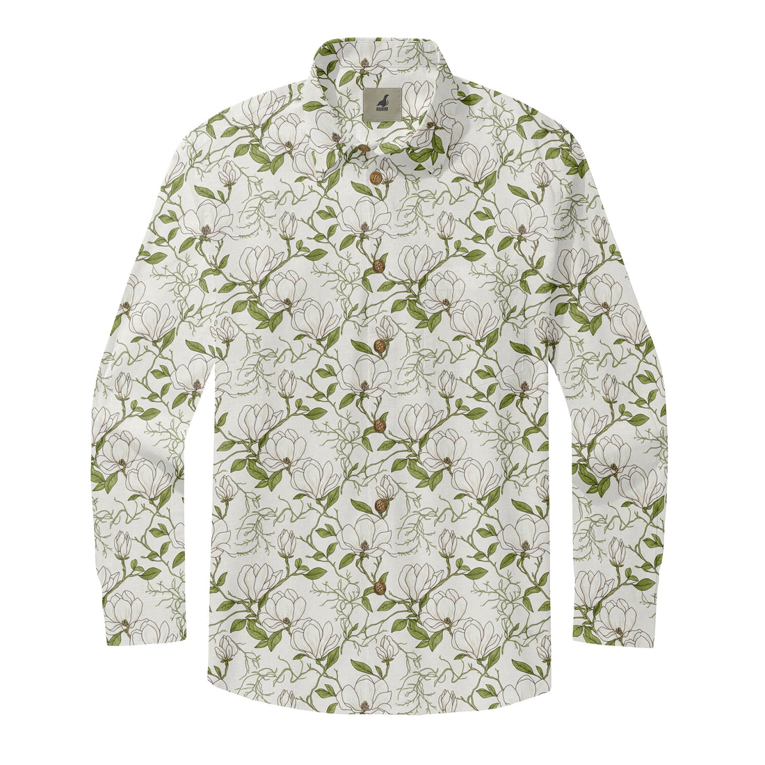 White Tropical Floral Long Sleeve Hawaiian Shirt
