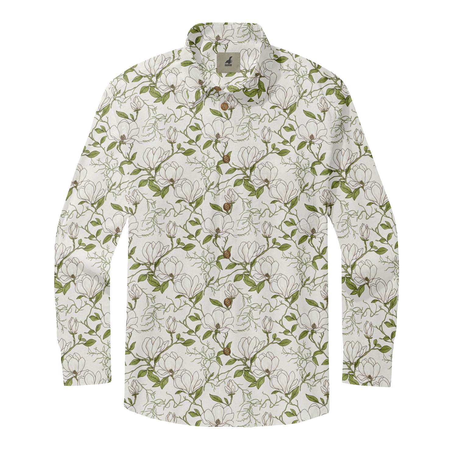 White Tropical Floral Long Sleeve Hawaiian Shirt
