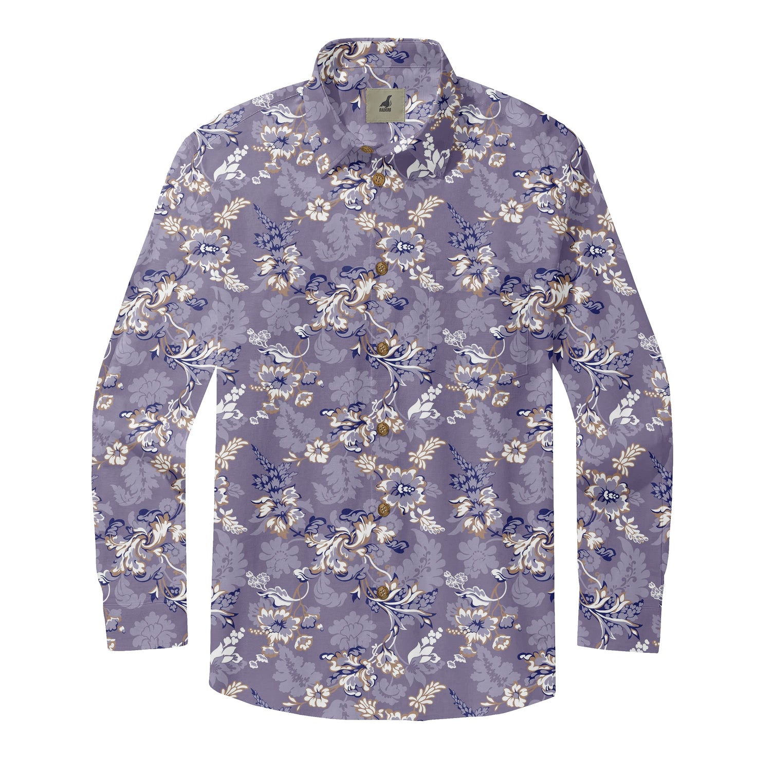 Purple Tropical Floral Long Sleeve Hawaiian Shirt