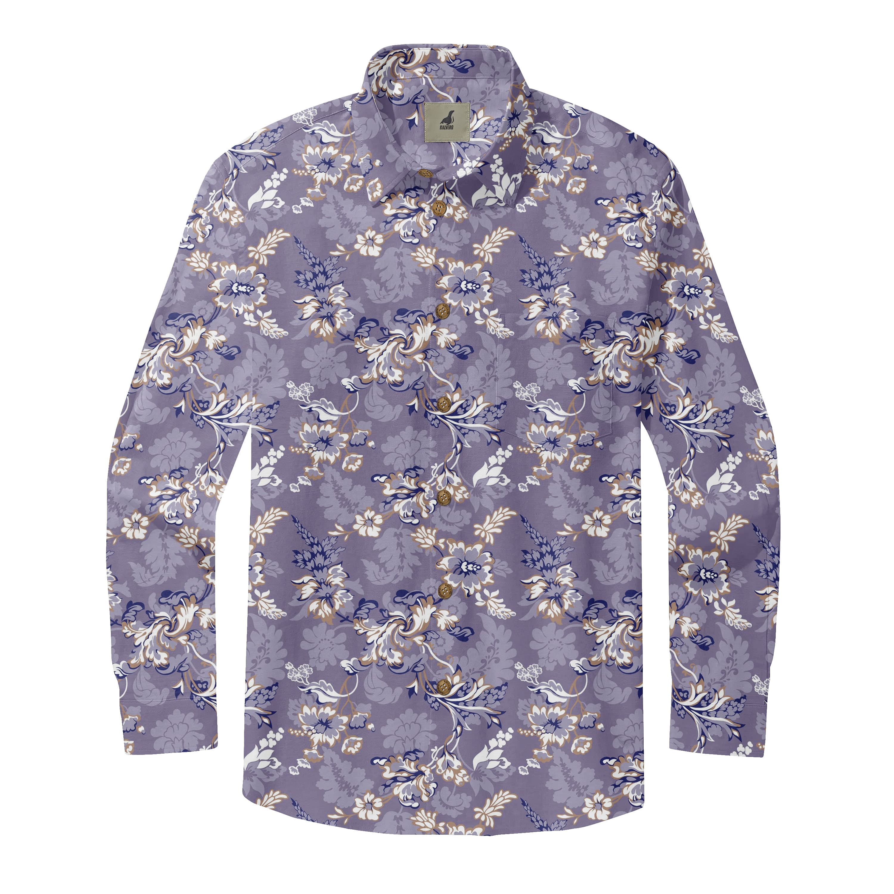 Purple Tropical Floral Long Sleeve Hawaiian Shirt
