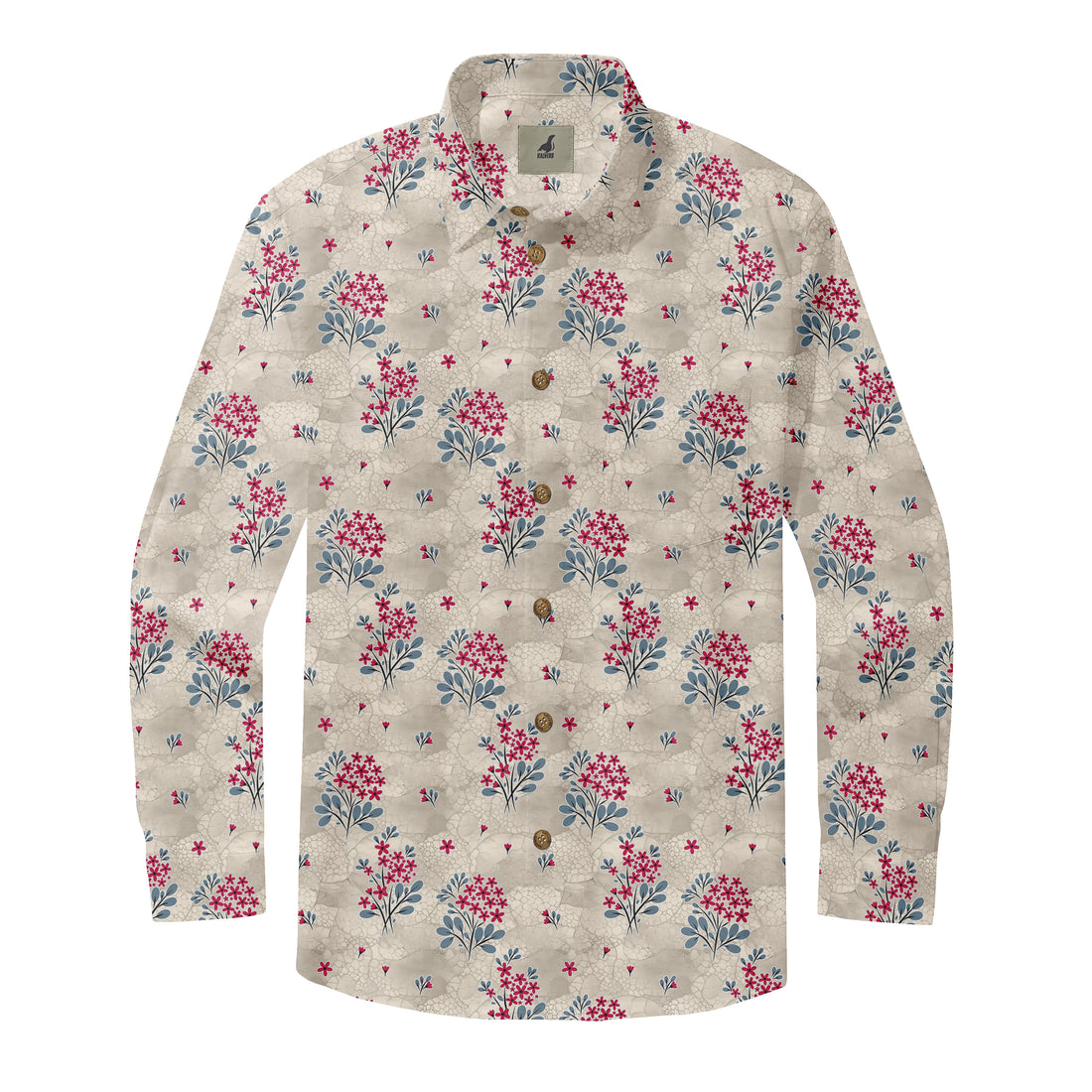 Beige Tropical Floral Long Sleeve Hawaiian Shirt
