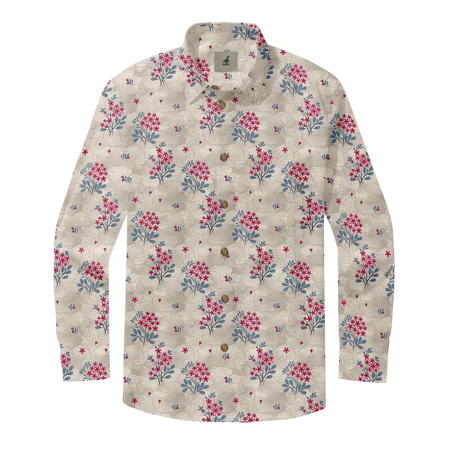 Beige Tropical Floral Long Sleeve Hawaiian Shirt