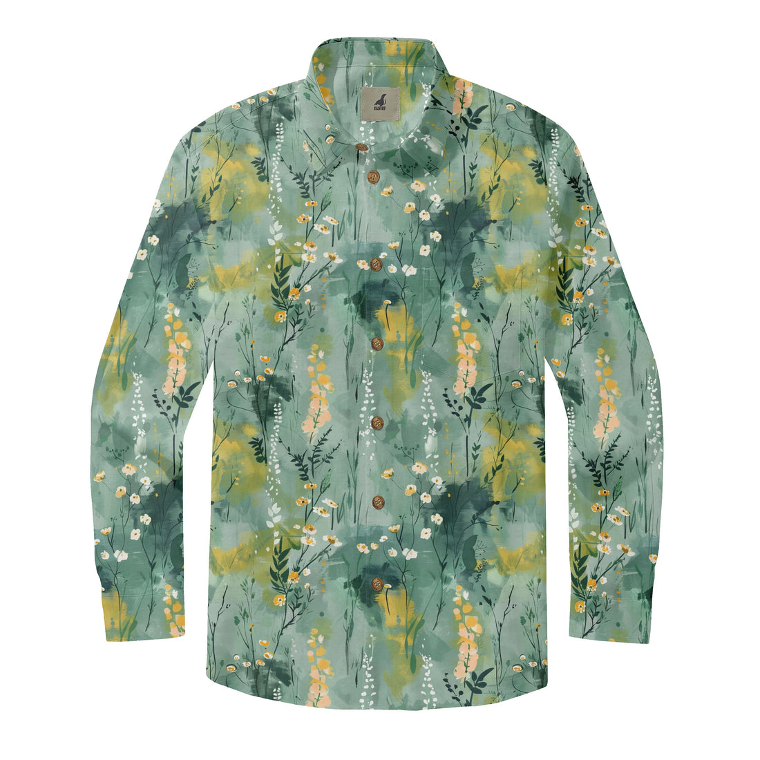 Green Tropical Floral Long Sleeve Hawaiian Shirt