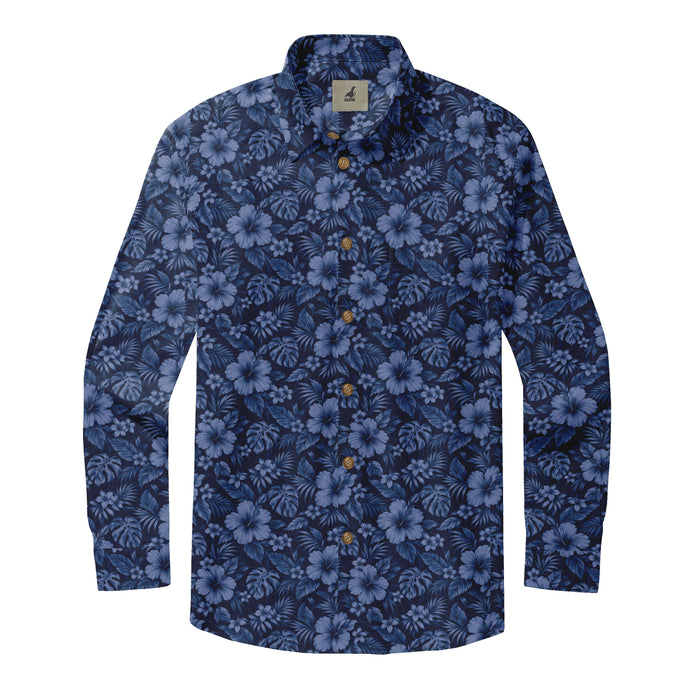 Midnight Blue Hibiscus Long Sleeve Shirt