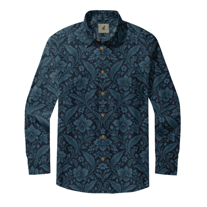 Midnight Teal Botanicals Long Sleeve Shirt