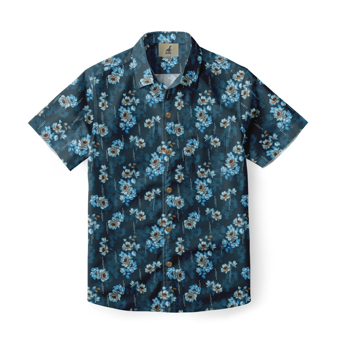 Dark Blue Tropical Floral Hawaiian Shirt
