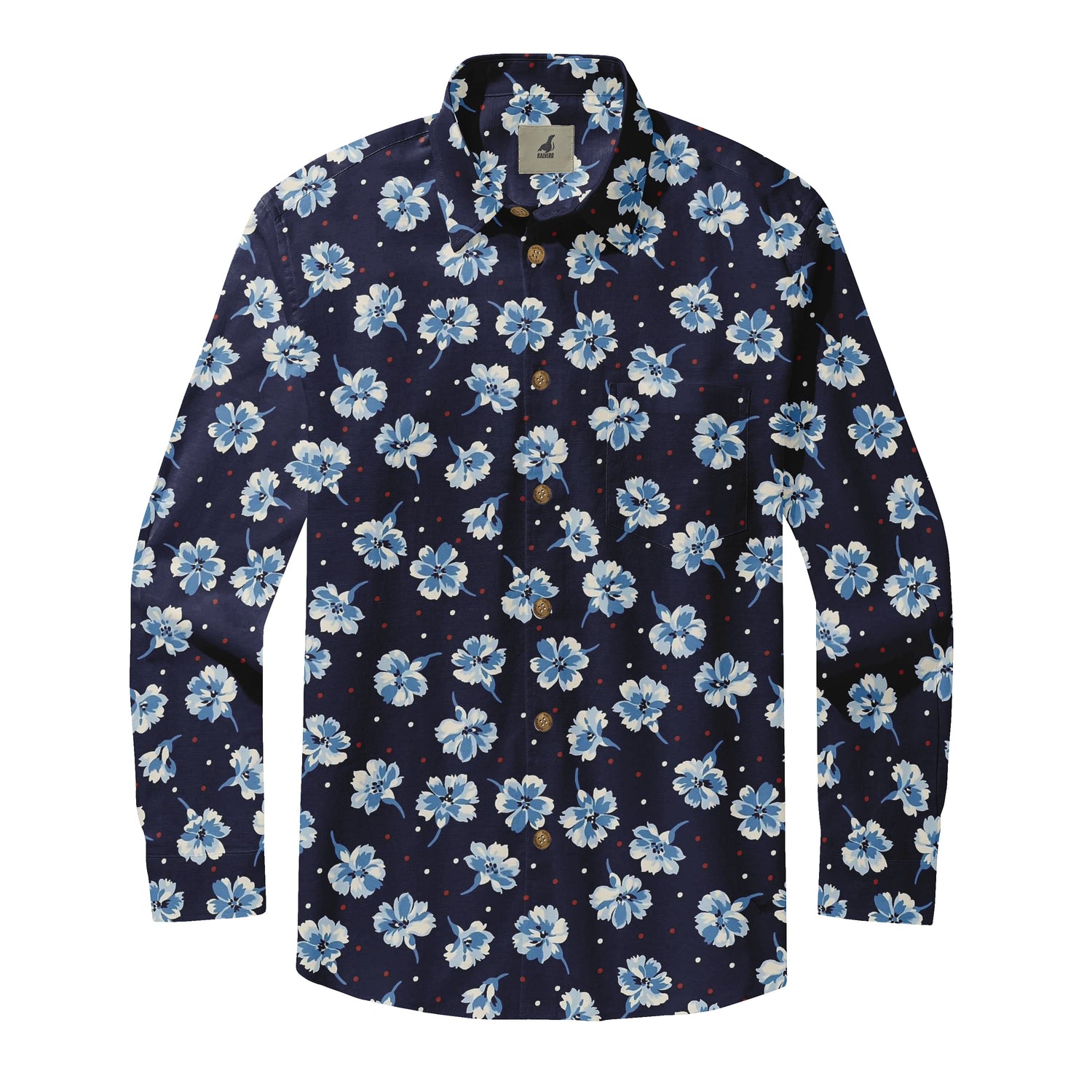 Navy Tropical Floral Long Sleeve Hawaiian Shirt