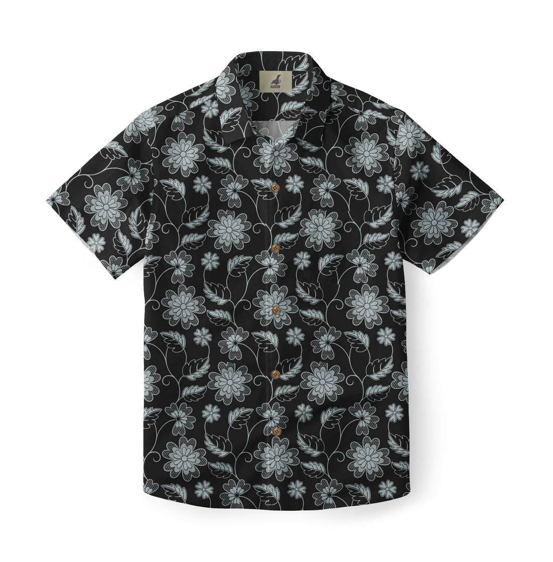 Black Light Blue Floral Hawaiian Shirt