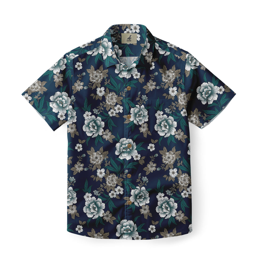 Navy Tropical Floral Hawaiian Shirt