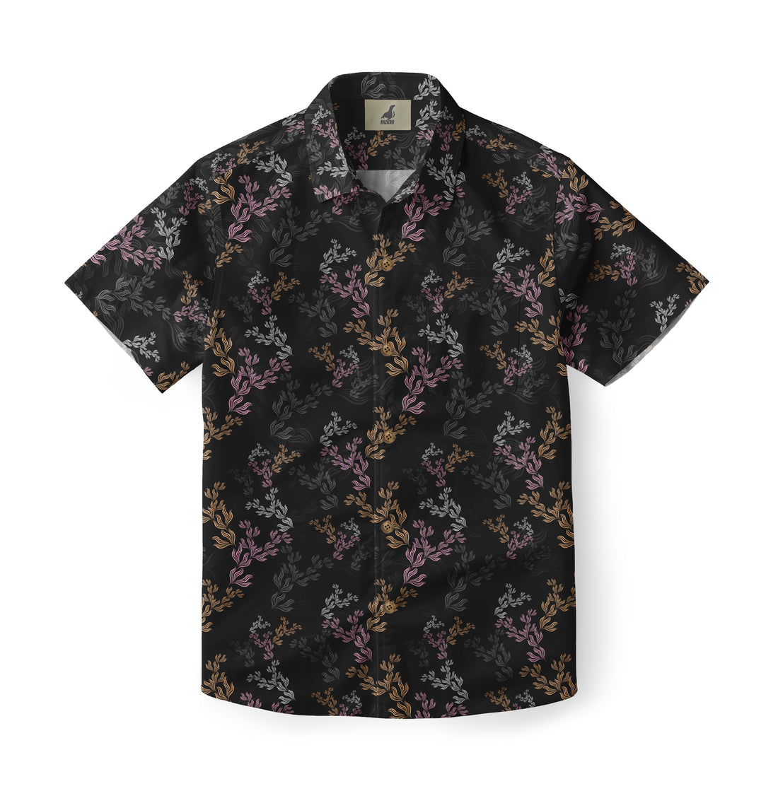 Black Tropical Floral Hawaiian Shirt