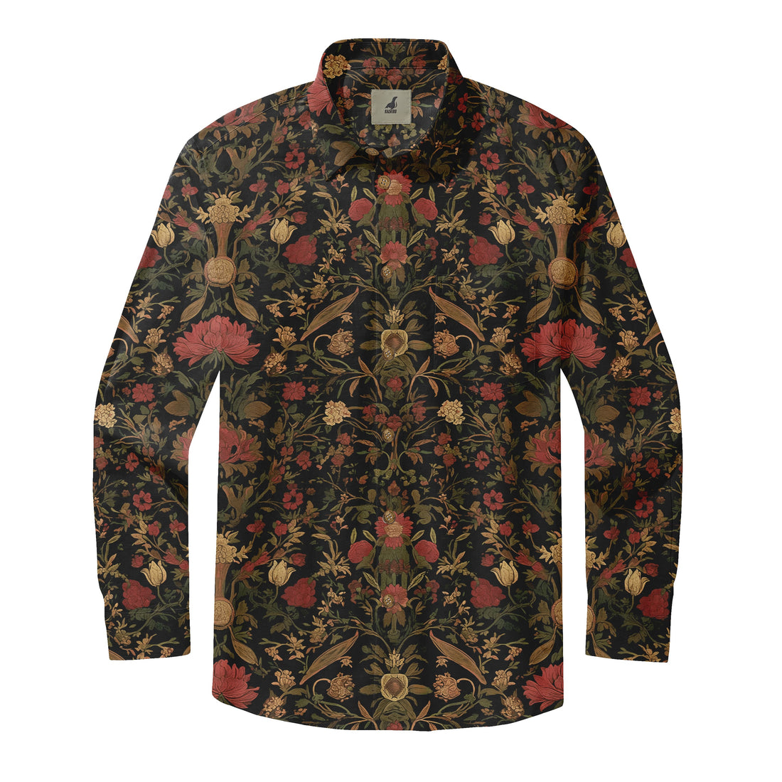 Black Vintage Floral Long Sleeve Hawaiian Shirt