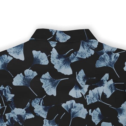 Midnight Ginkgo Elegance shirt with a nature-inspired design.