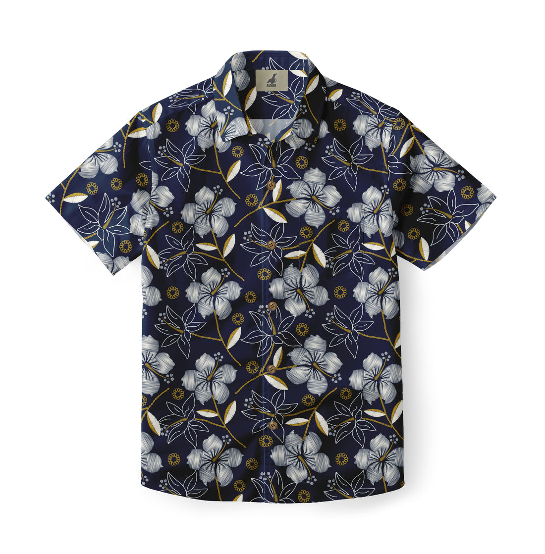 Navy Tropical Floral Hawaiian Shirt