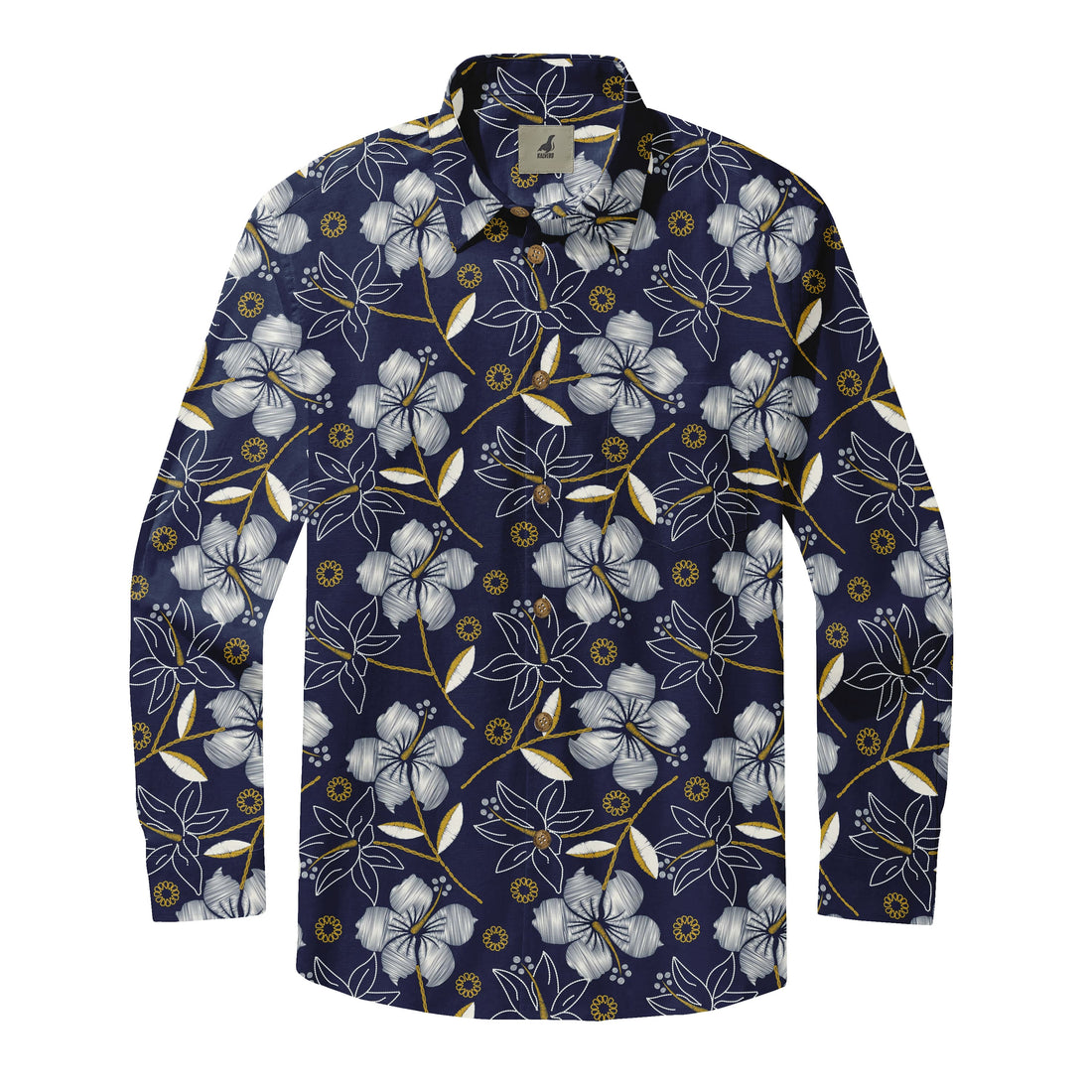 Navy Tropical Floral Long Sleeve Hawaiian Shirt