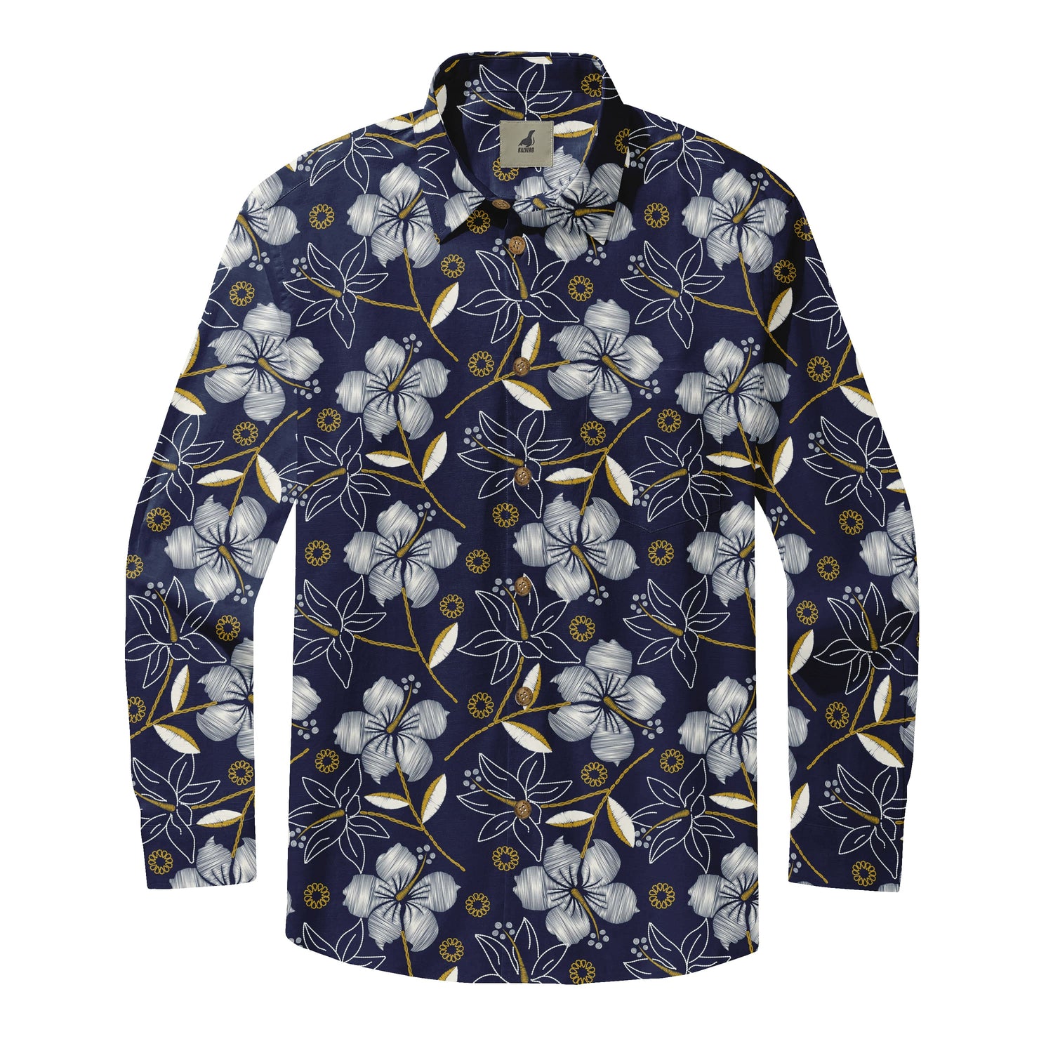 Navy Tropical Floral Long Sleeve Hawaiian Shirt
