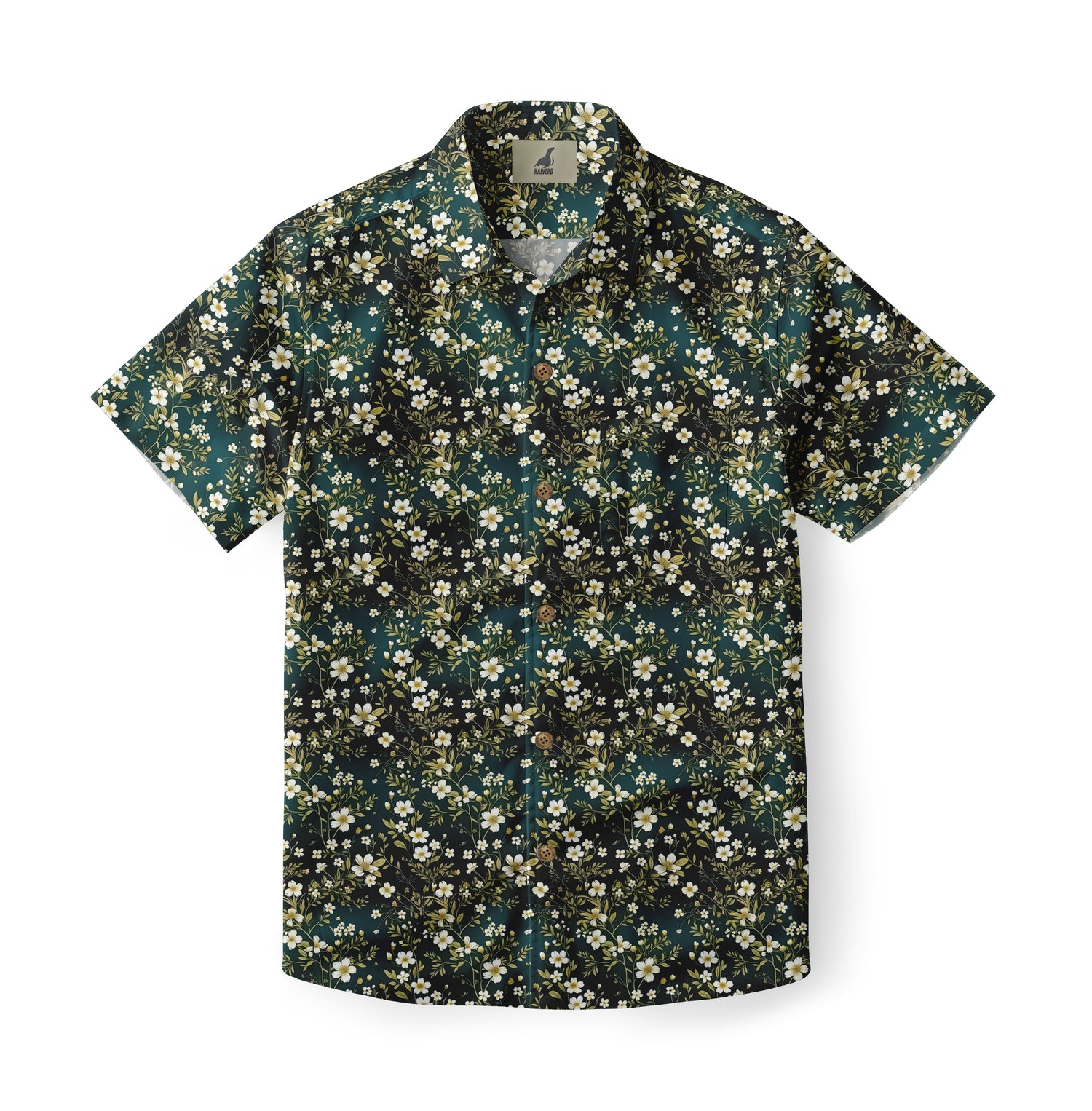 Dark Green Tropical Floral Hawaiian Shirt