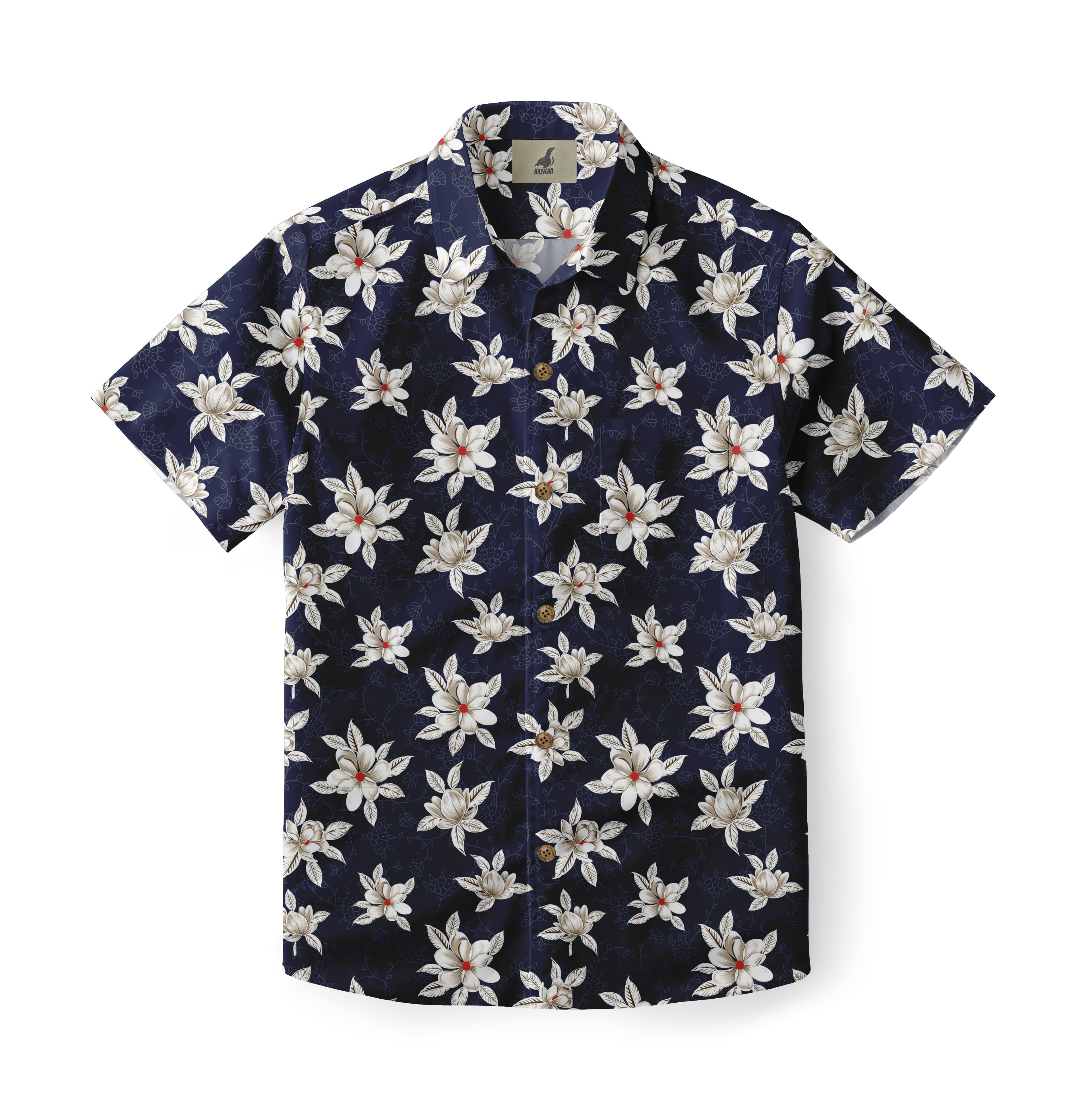 Midnight Navy Plumeria Aloha Hawaiian Shirt