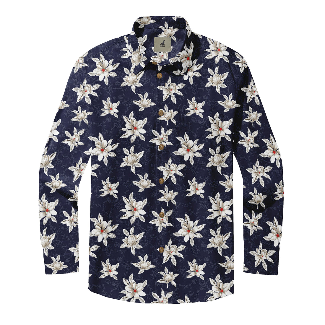 Midnight Navy Plumeria Aloha Long Sleeve Shirts