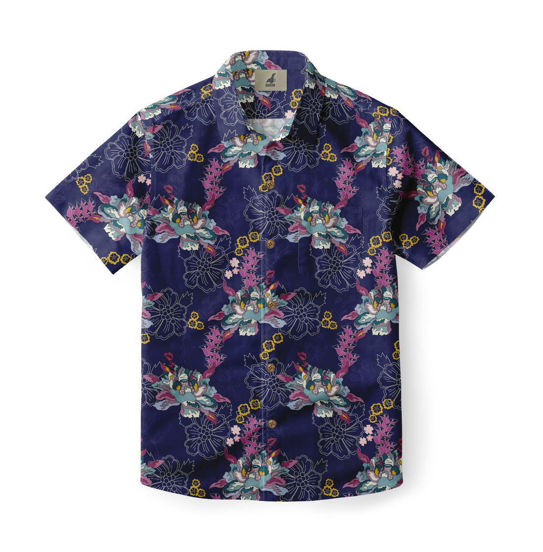 Navy Tropical Floral Hawaiian Shirt