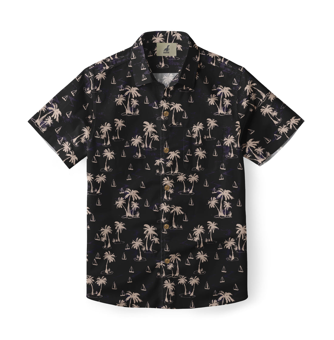 Black Palm Trees &amp; Sailboats Hawaiian Shirt