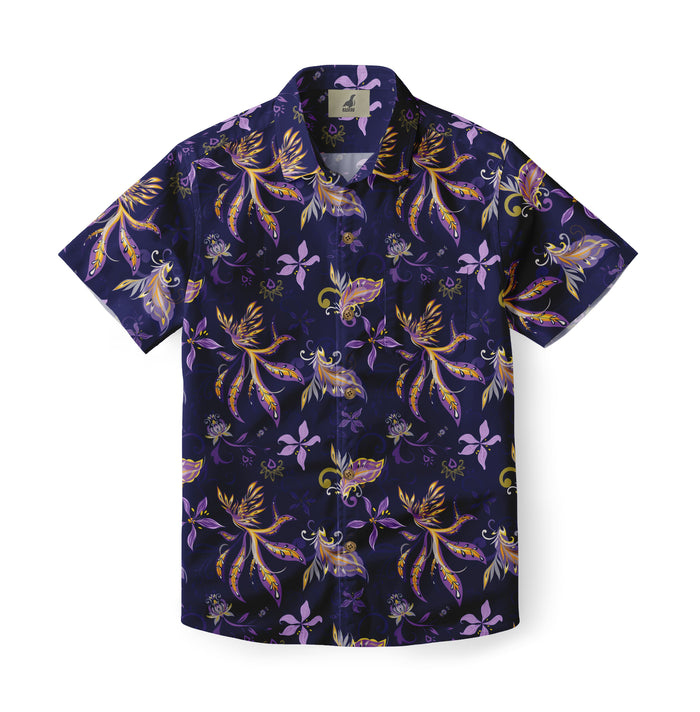 Dark Blue Tropical Floral Hawaiian Shirt