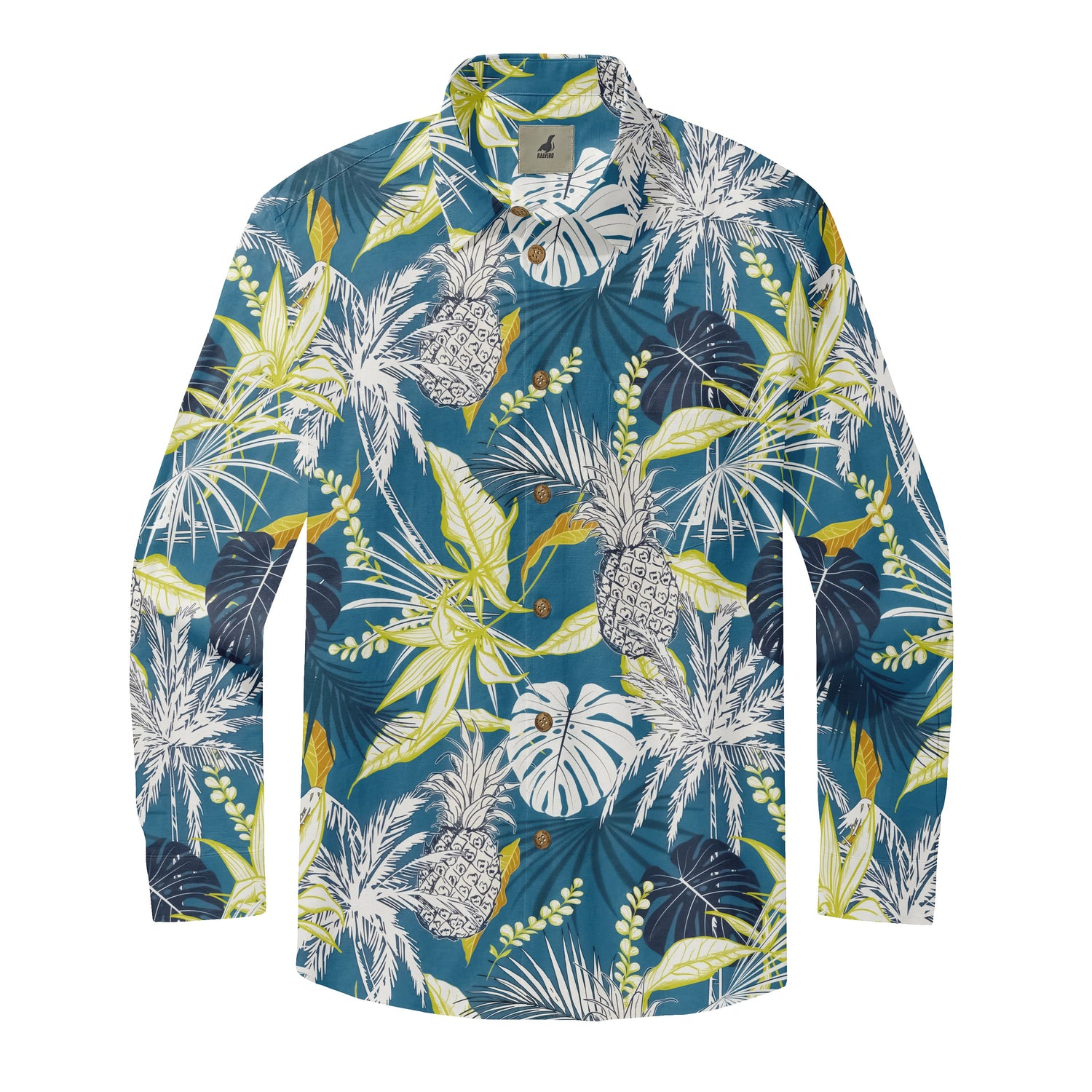 Blue Tropical Pineapple Long Sleeve Hawaiian Shirt