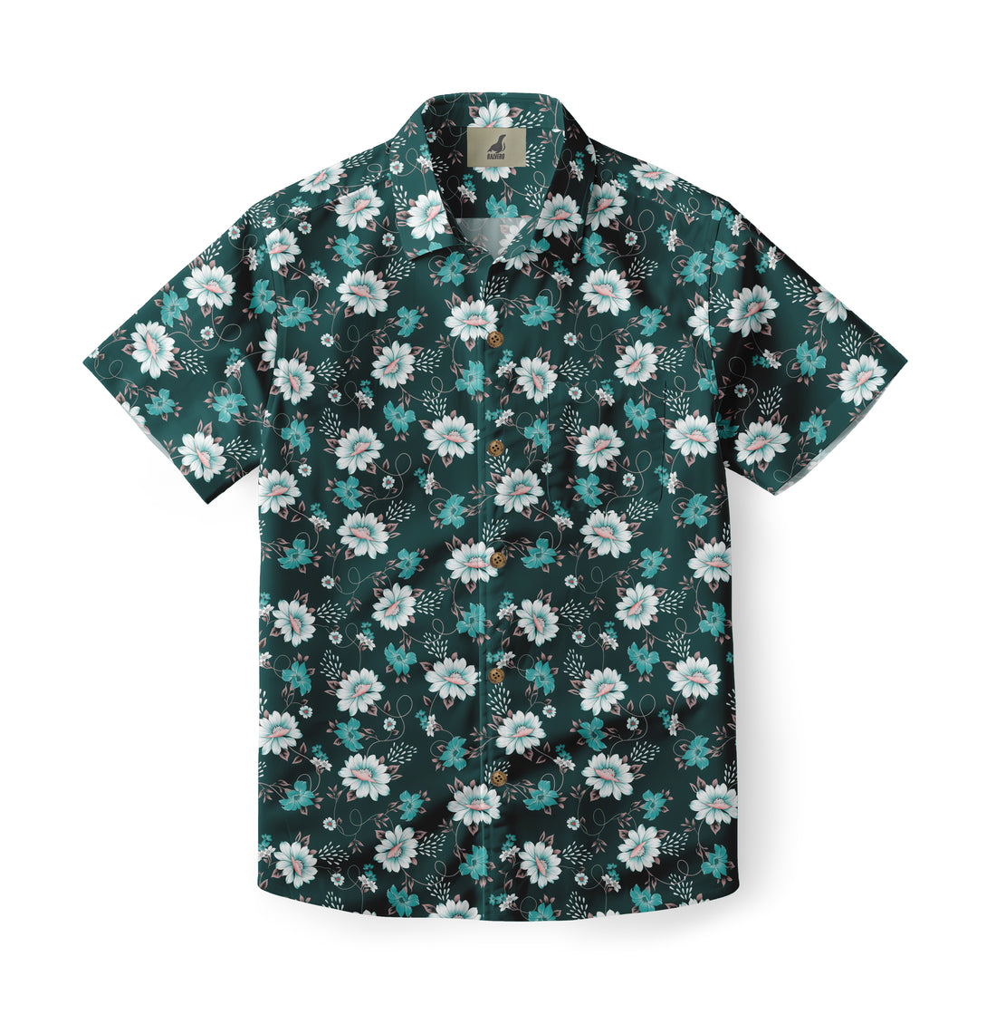 Dark Green Tropical Floral Hawaiian Shirt
