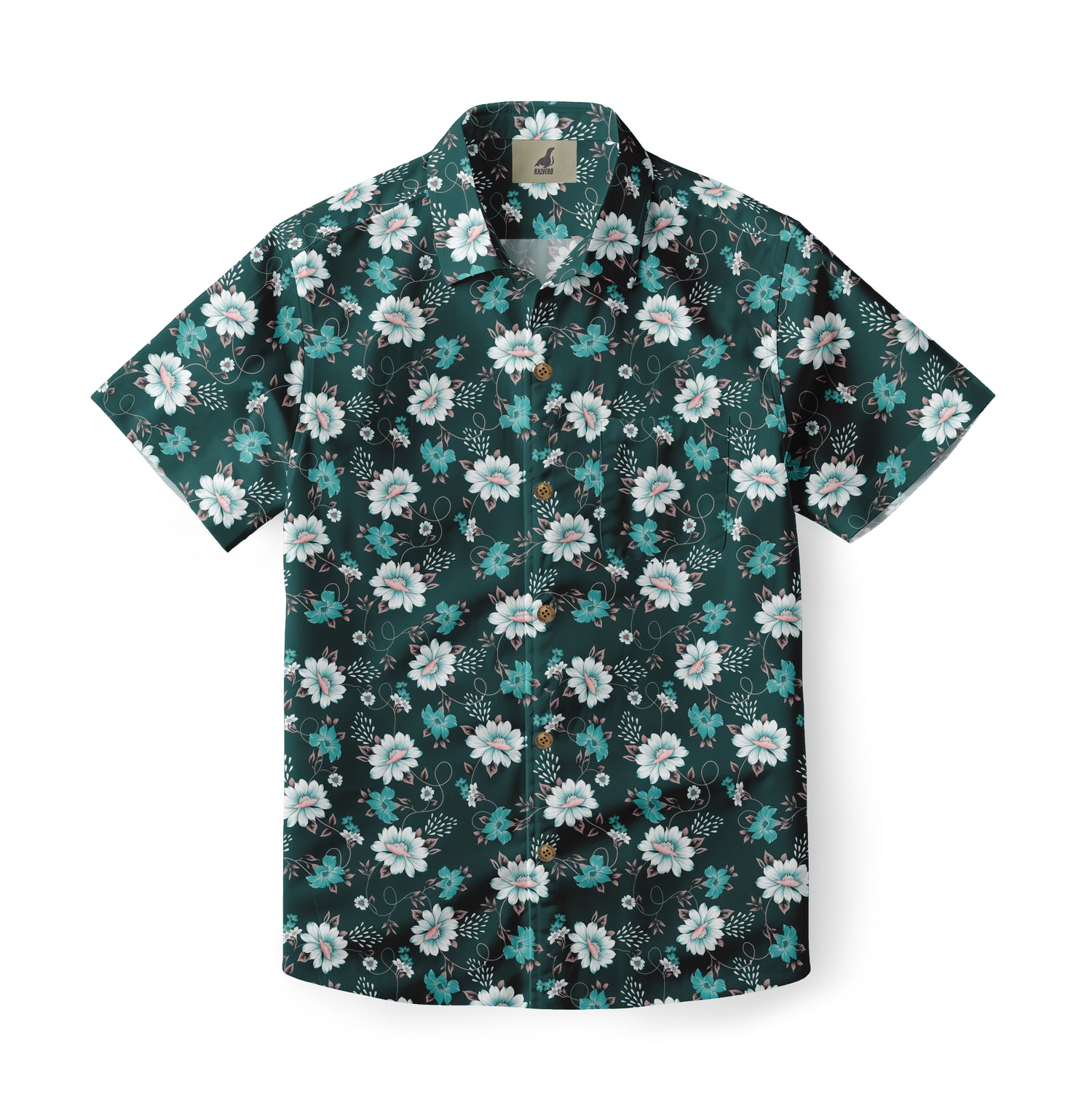 Dark Green Tropical Floral Hawaiian Shirt
