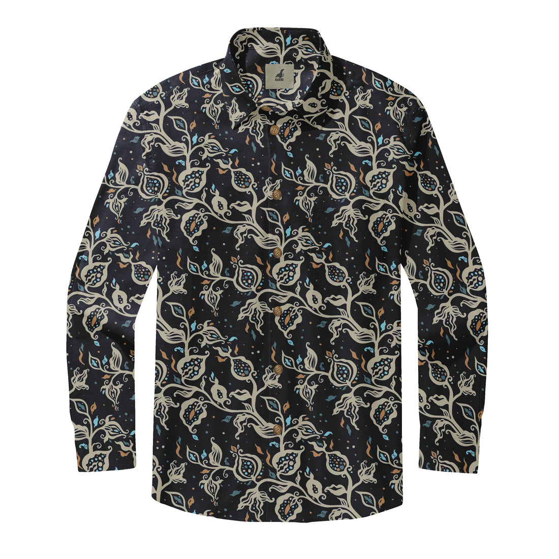 Navy Tropical Floral Long Sleeve Hawaiian Shirt