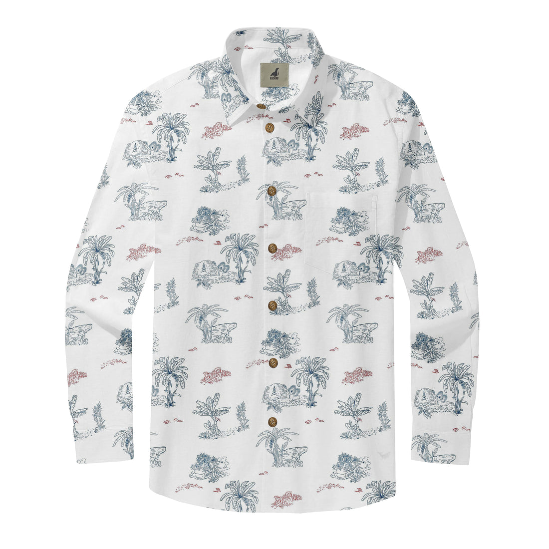 White Tropical Landscape Long Sleeve Hawaiian Shirt