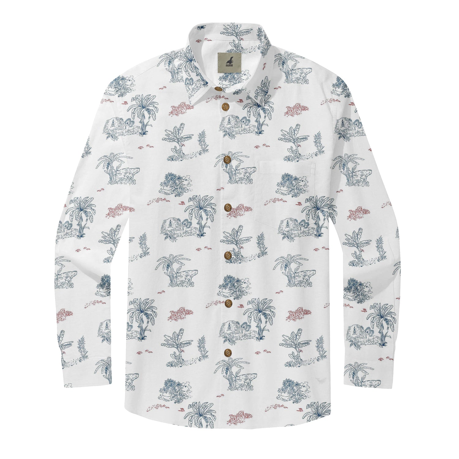White Tropical Landscape Long Sleeve Hawaiian Shirt