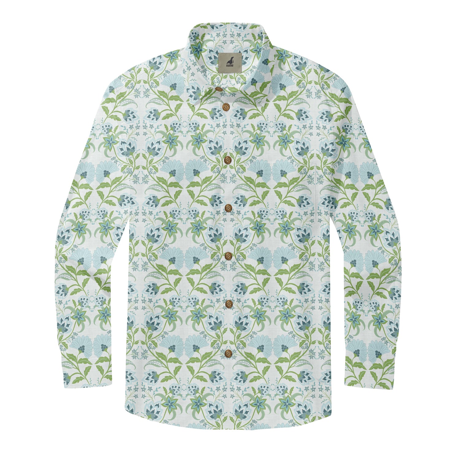 Mint Blossom Mosaic Long Sleeve Shirts