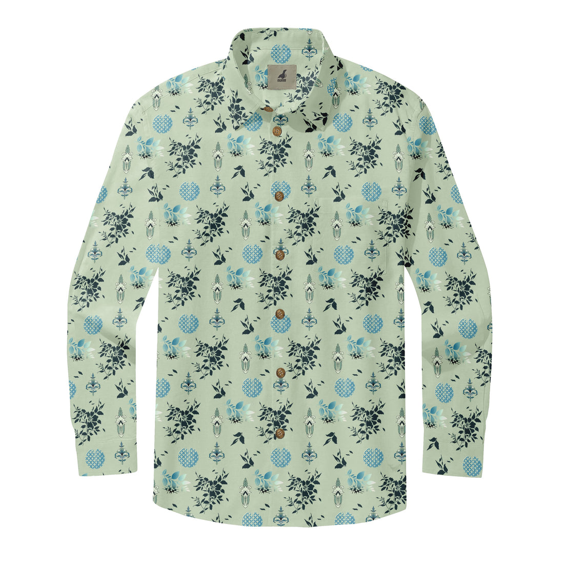 Light Green Floral Long Sleeve Hawaiian Shirt