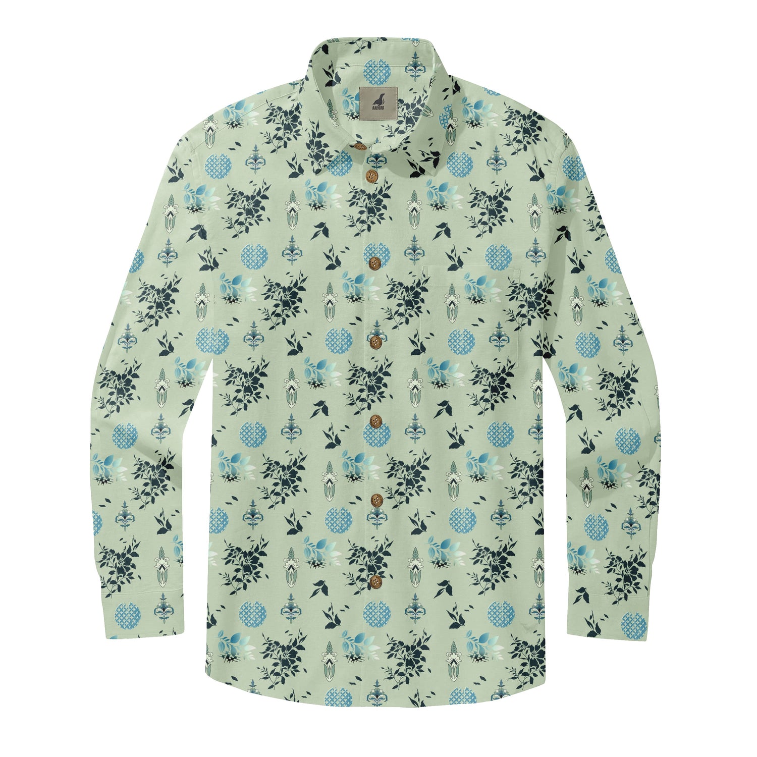 Light Green Floral Long Sleeve Hawaiian Shirt