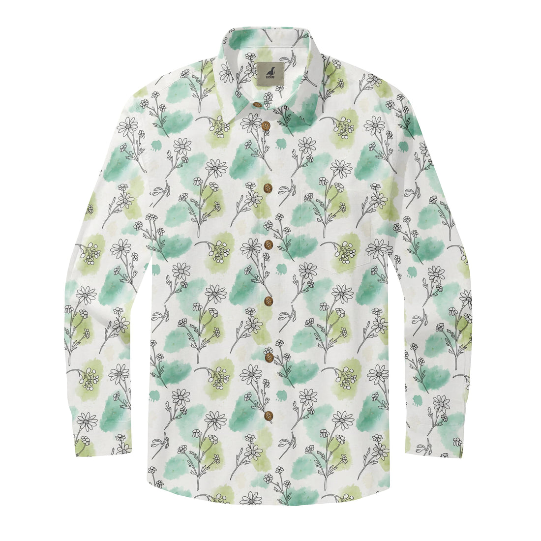White Tropical Floral Long Sleeve Hawaiian Shirt