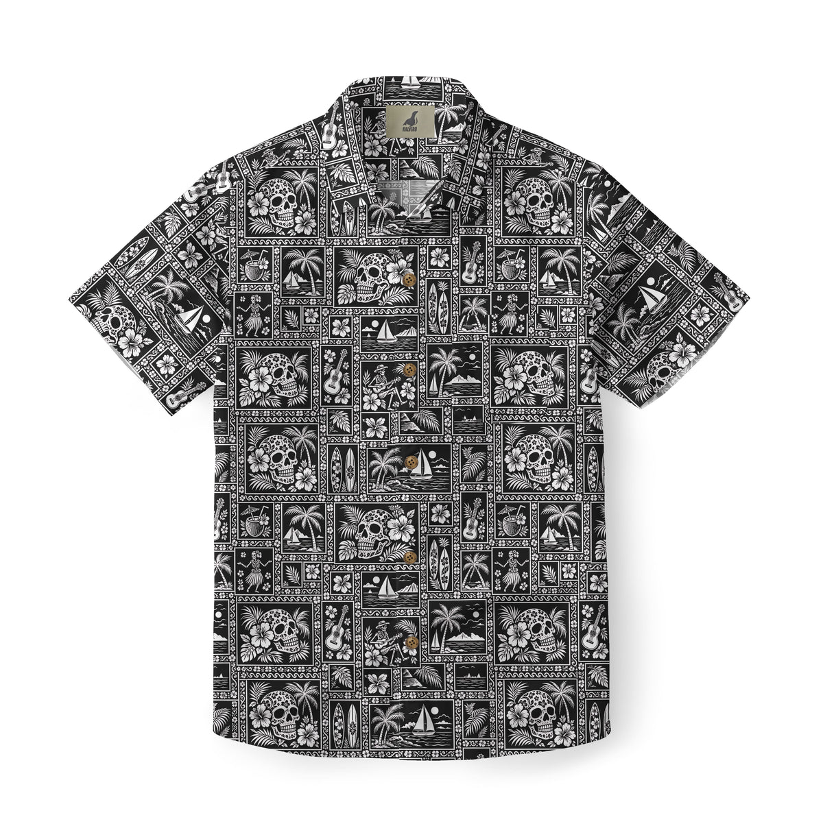 Monochrome Calavera Island Tiles Hawaiian Shirt
